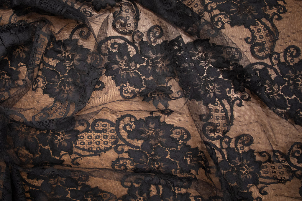 Floral Cotton Lace in Black, Made in France