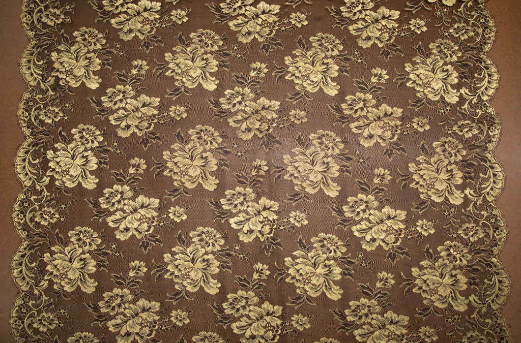 Black and Gold Metallic Lace with Floral Design, Made in France