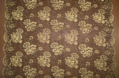Black and Gold Metallic Lace with Floral Design, Made in France
