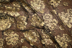 Black and Gold Metallic Lace with Floral Design, Made in France