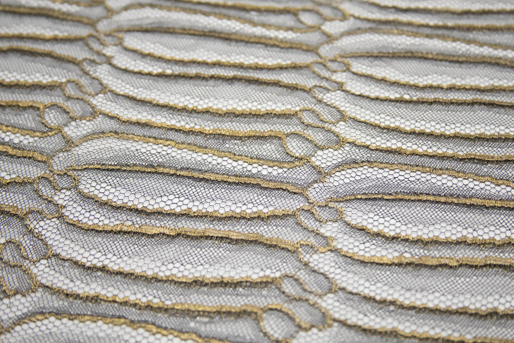 Abstract Lace in Black & Gold Metallic, Made in France