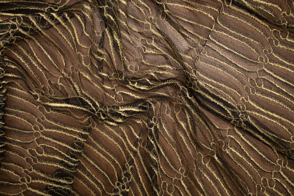 Abstract Lace in Black & Gold Metallic, Made in France
