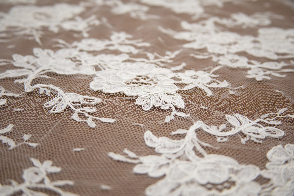 Floral Alencon Lace in Off-White & Ivory, Made in France