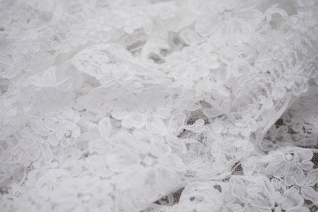 Floral Alencon Lace in White, Made in France