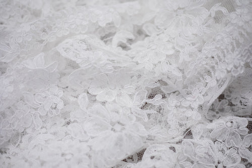 Floral Alencon Lace in White, Made in France