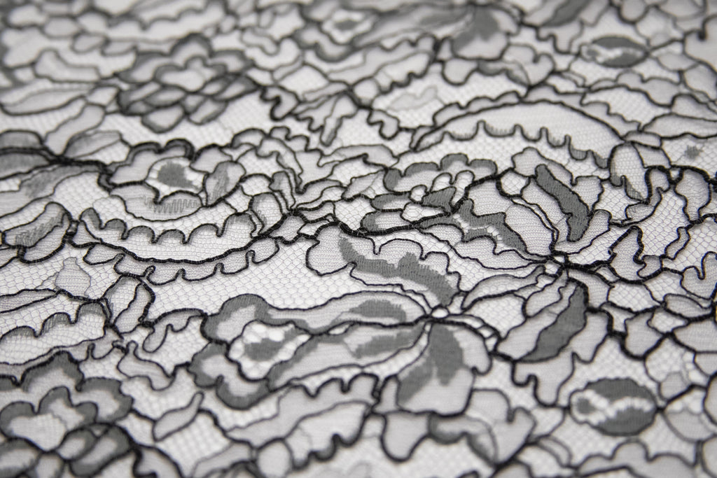 Floral Lace in Grey & Black, Made in France