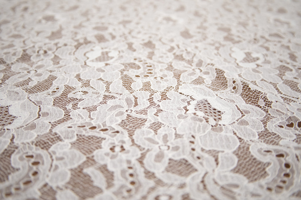 Off-White Stretch Lace with Floral Design, Made in France