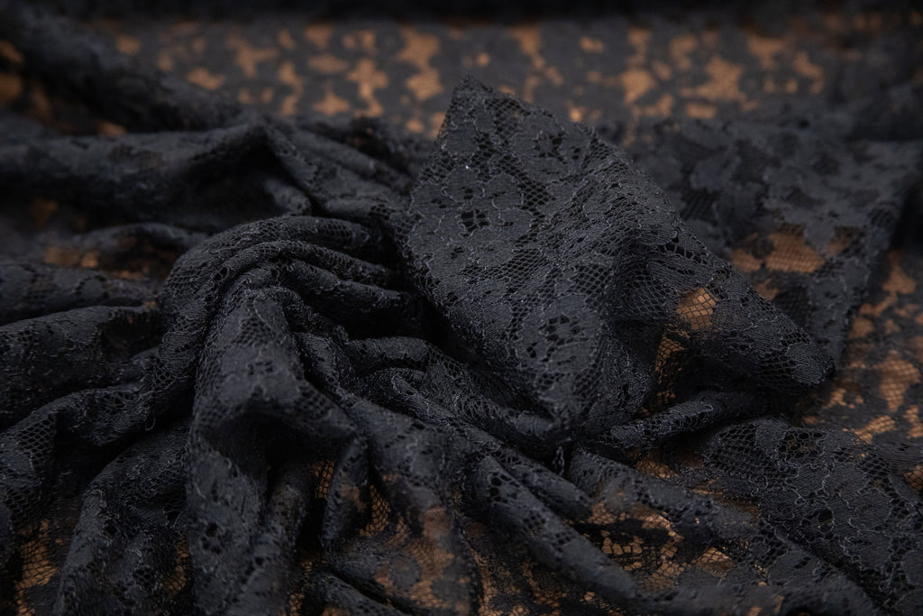 Floral Stretch Lace in Black, Made in France