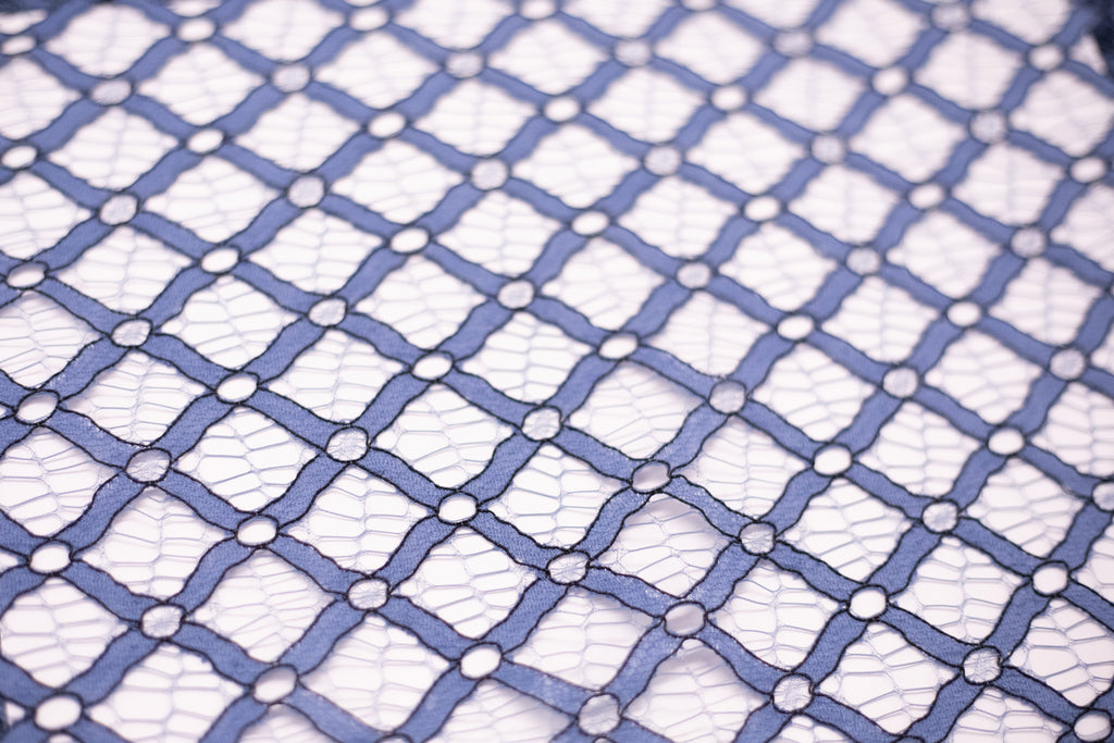 Blue and Black Abstract Design Lace, Made in France