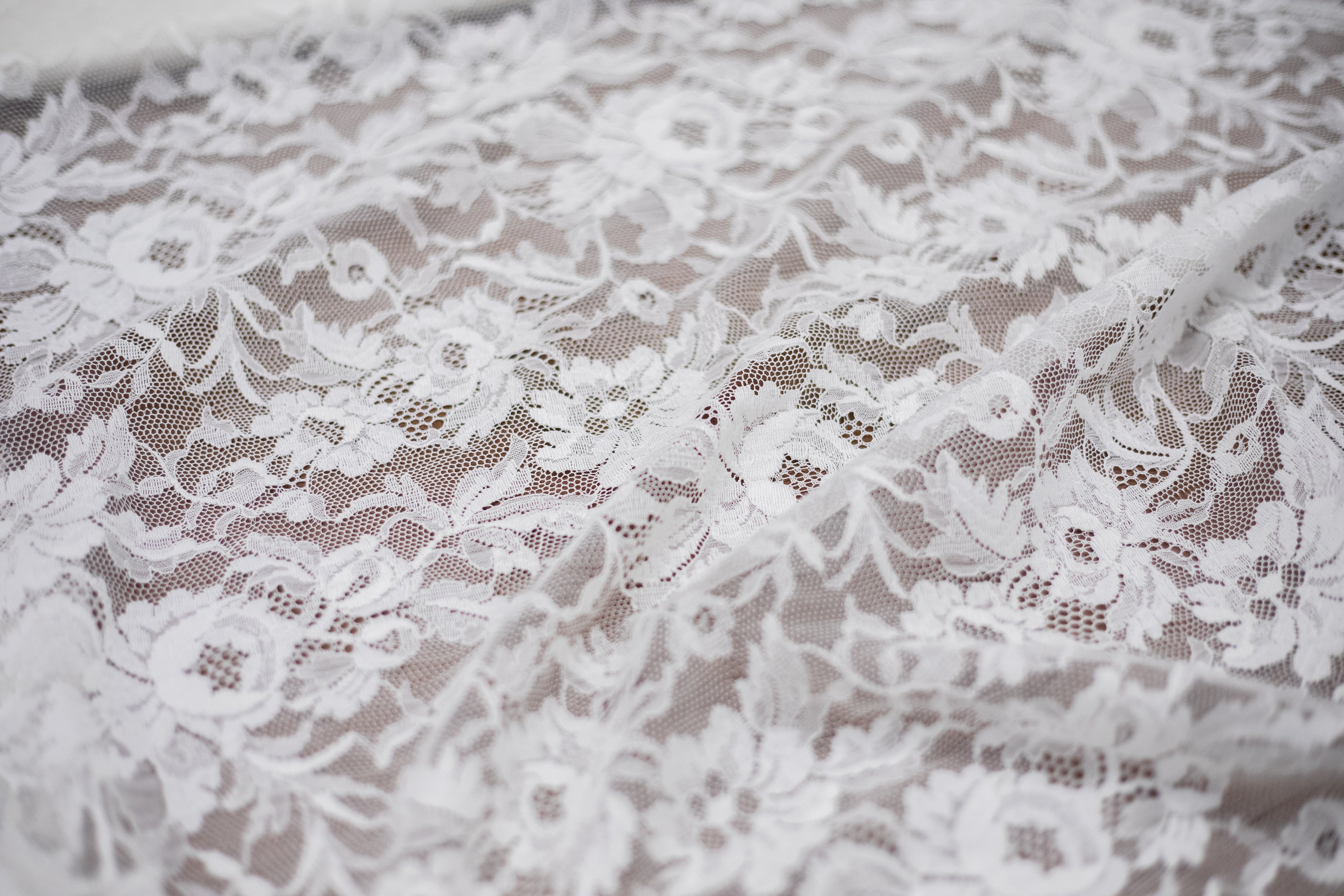 Floral Cotton Lace in Off-White, Made in France – Solstiss Lace