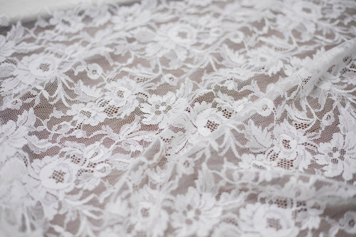 Bridal Floral Cotton Lace in Off-White, Made in France