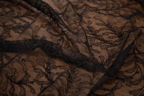 Floral Chantilly Lace in Black, Made in France