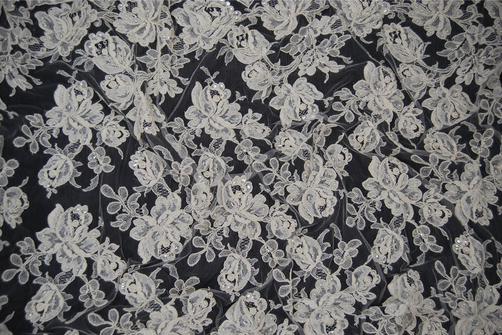 Alencon Pearled Lace in Off-White, Made in France