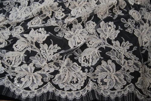 Alencon Pearled Lace in Off-White, Made in France
