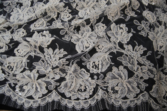 Alencon Pearled Lace in Off-White, Made in France