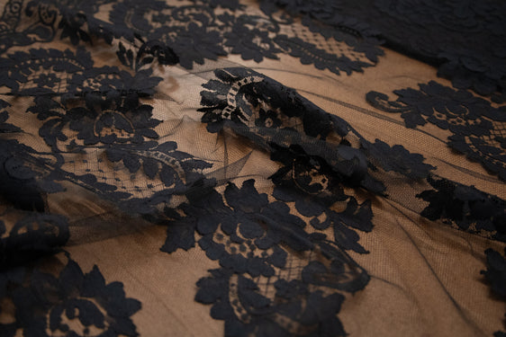 The Best French Leavers Allover Black Floral Lace