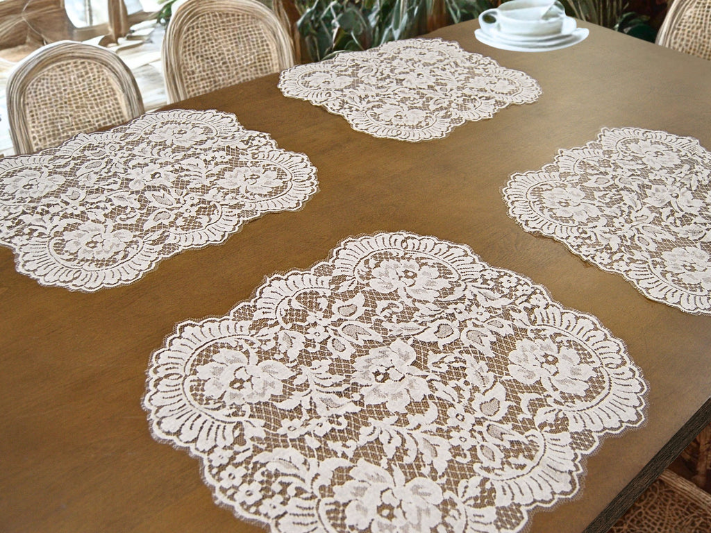 Floral Table Placemat in Off-White, Made in France
