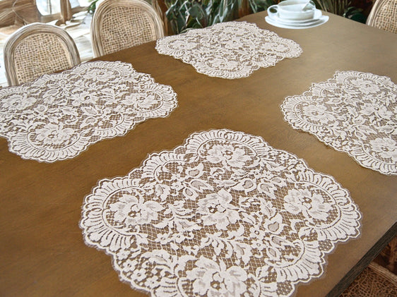 Floral Table Placemat in Off-White, Made in France