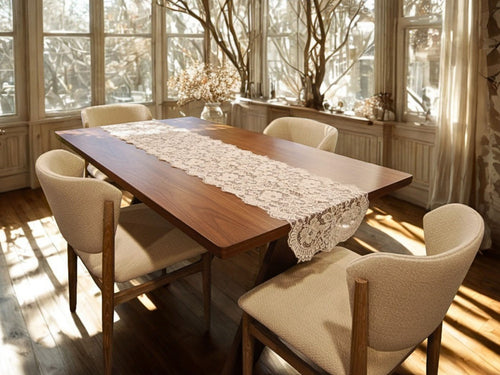 Floral Table Runner in Off-White, Made in France