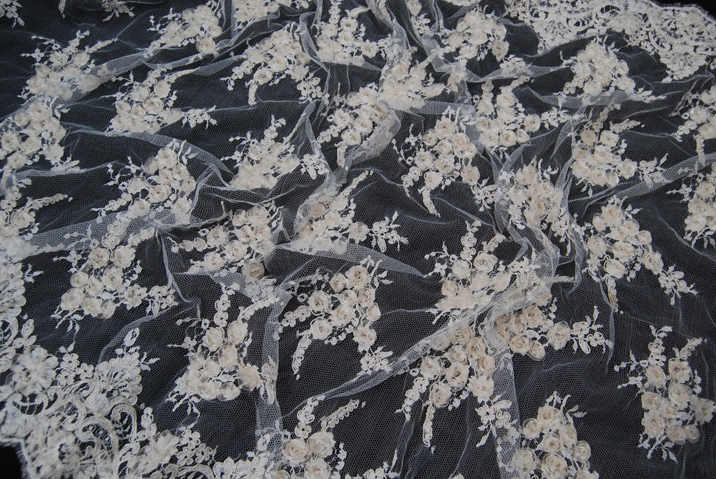 Alencon Rose Bridal Lace in Off-White Champagne, Made in France