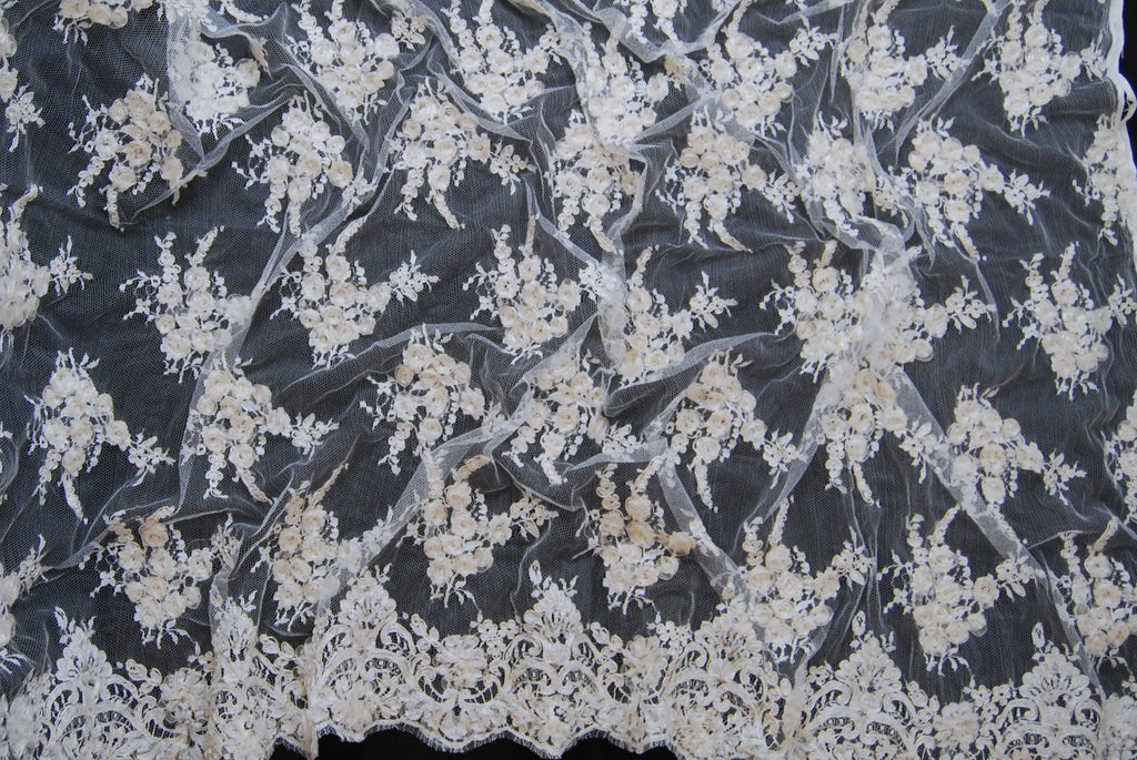 Alencon Rose Bridal Lace in Off-White Champagne, Made in France