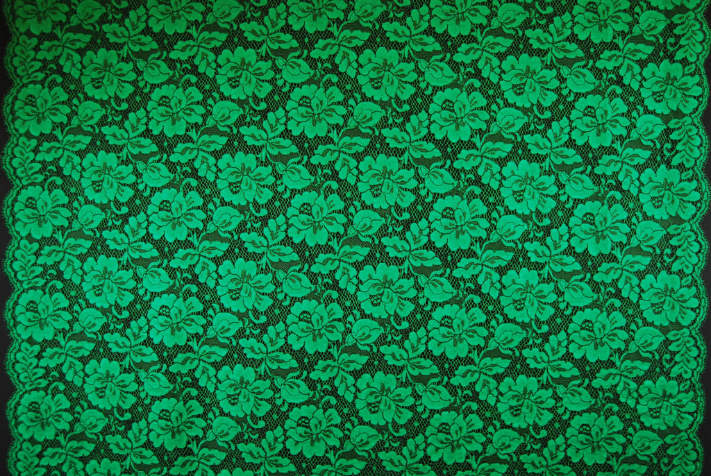 Floral Cotton Lace in Mint/Black, Made in France