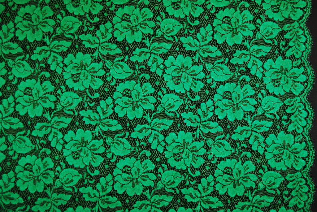 Floral Cotton Lace in Mint/Black, Made in France