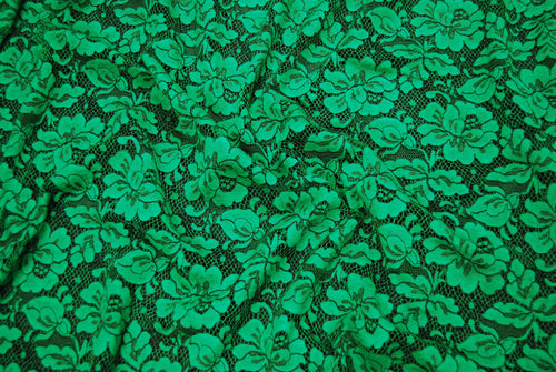 Floral Cotton Lace in Mint/Black, Made in France