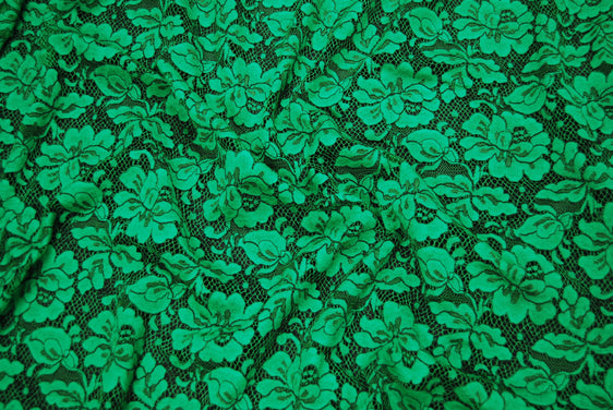 Floral Cotton Lace in Mint/Black, Made in France