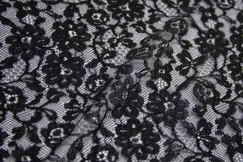 Floral Stretch Lace in Black, Made in France