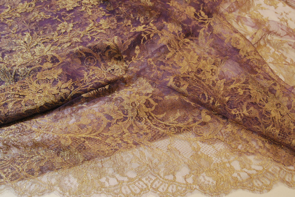 Floral Lace in Lilac/Gold Metallic, Made in France