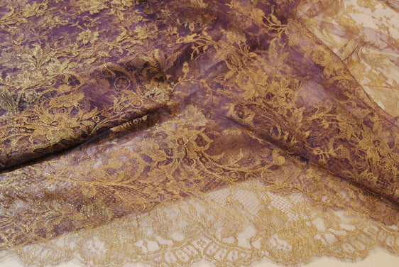 Floral Lace in Lilac/Gold Metallic, Made in France