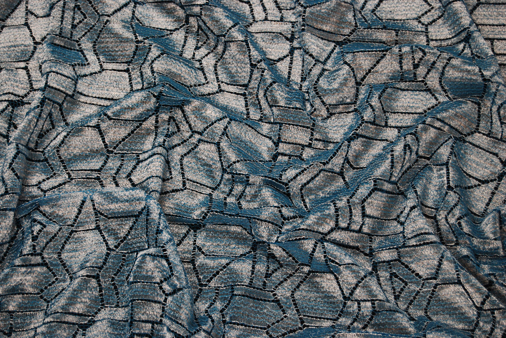 Abstract Lace in Metallic Silver Sapphire, Made in France