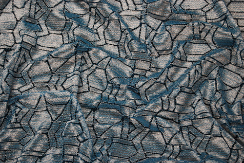 Abstract Lace in Metallic Silver Sapphire, Made in France