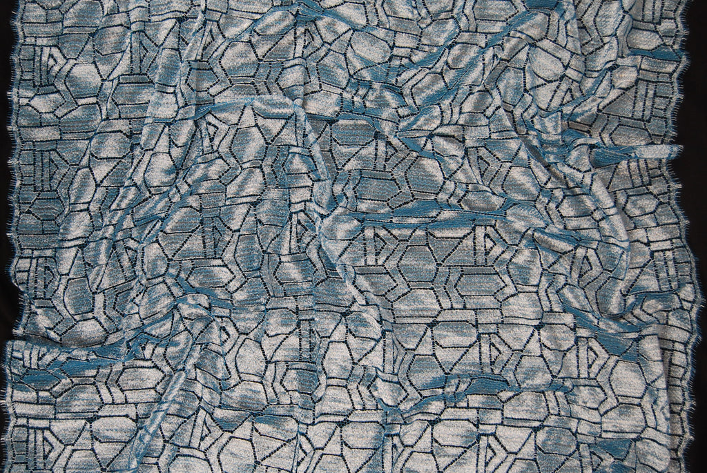Abstract Lace in Metallic Silver Sapphire, Made in France