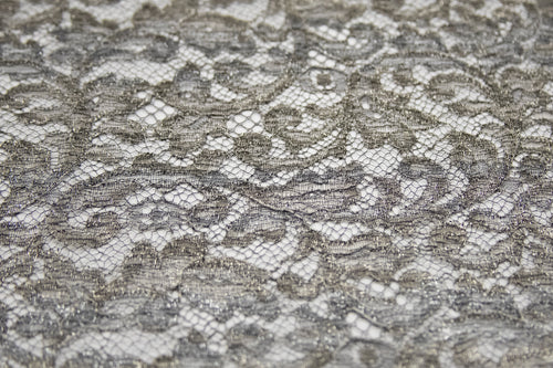 Abstract Lace in Black/Antique Silver Metallic, Made in France