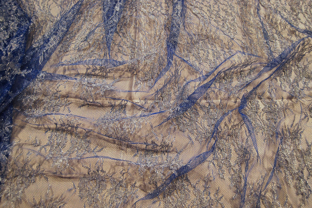 Floral Lace in Royal Blue Metallic, Made in France