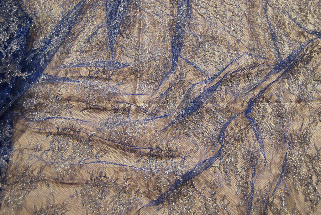 Floral Lace in Royal Blue Metallic, Made in France