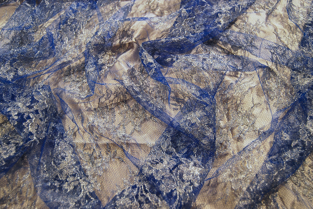 Floral Lace in Royal Blue Metallic, Made in France