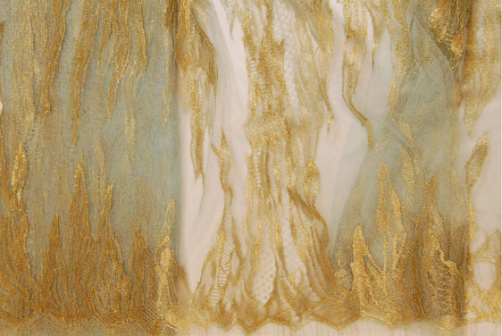 Abstract Lace in Green/Gold Metallic, Made in France