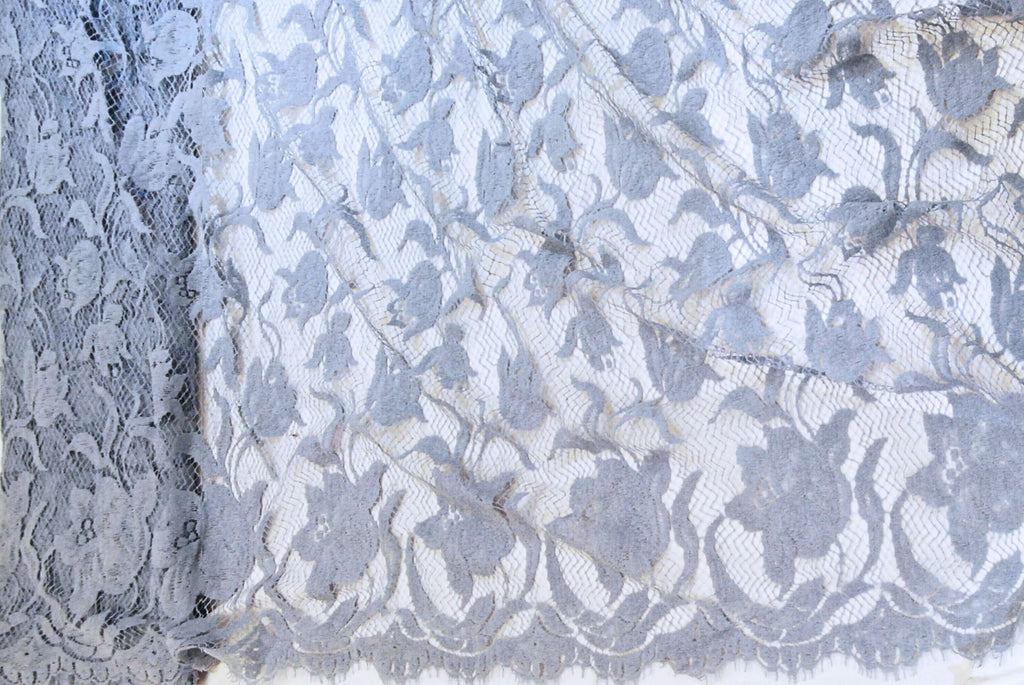 Floral Cotton Lace in Fog Light Blue, Made in France