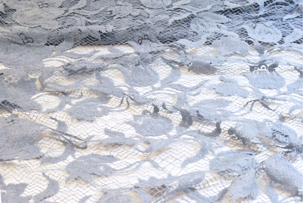 Floral Cotton Lace in Fog Light Blue, Made in France