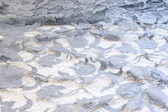 Floral Cotton Lace in Fog Light Blue, Made in France
