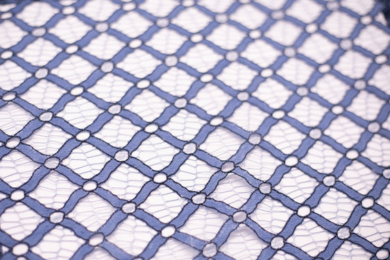 Blue and Black Abstract Design Lace, Made in France