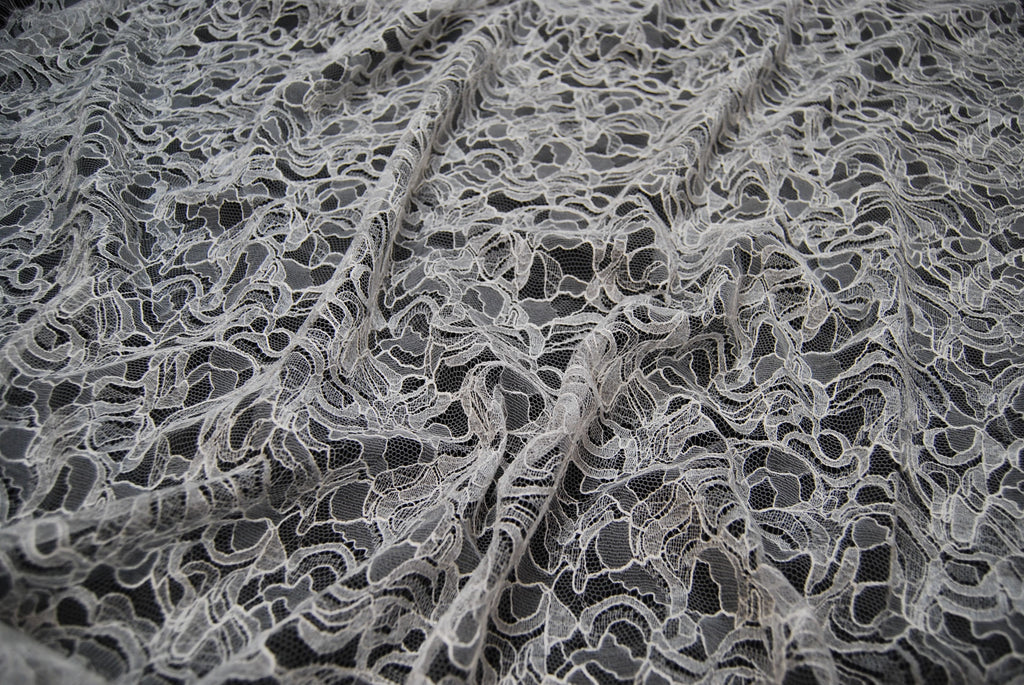 Abstract Lace in Off-White/Silver, Made in France