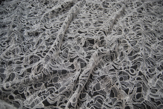 Abstract Lace in Off-White/Silver, Made in France