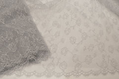 Floral Chantilly Lace in Gray, Made in France
