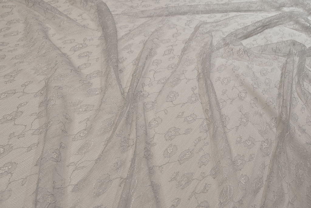 Floral Chantilly Lace in Gray, Made in France