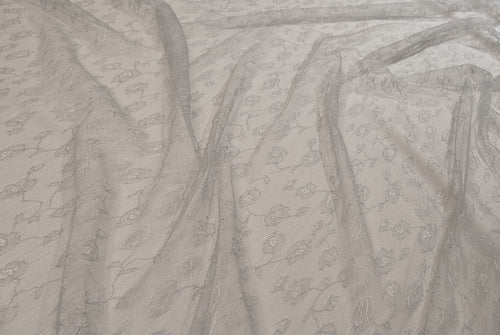 Floral Chantilly Lace in Gray, Made in France