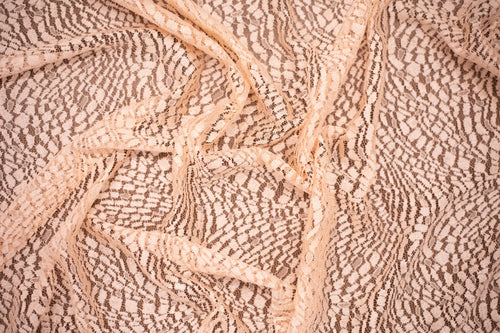 Abstract Stretch Lace in Light Peach/Nude, Made in France